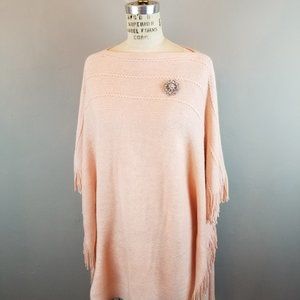 Super Soft Blush Pink Shawl Sweater Poncho with Fringe by Layers by Lizden